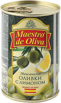 Фото Maestro de Oliva оливки зелені з лимоном 300 г