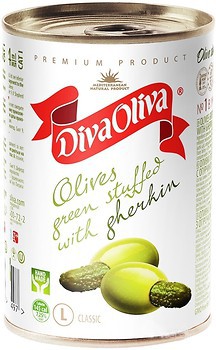 Фото Diva Oliva оливки зелені з огірком 314 мл
