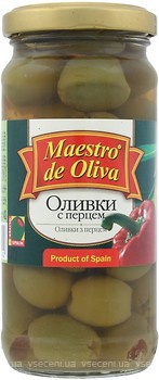 Фото Maestro de Oliva оливки зеленые с перцем 235 г