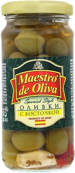 Фото Maestro de Oliva оливки зелені з кісточкою Spanish Style 240 г