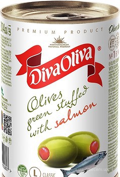 Фото Diva Oliva оливки зелені з сьомгою 314 мл