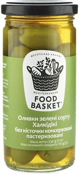 Фото Food Basket оливки зелені без кісточки Халкідікі 260 г