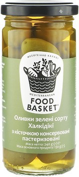Фото Food Basket оливки зелені з кісточкою Халкідікі 260 г