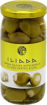 Фото Iliada оливки зеленые фаршированные чесноком 370 г