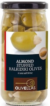Фото Olivellas оливки зеленые фаршированные миндалем Halkidiki 370 мл