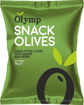 Фото Olymp оливки зелені без кісточки мариновані з імбиром і травами 70 г