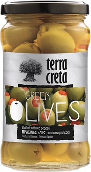 Фото Terra Creta оливки зеленые фаршированные перцем 315 мл