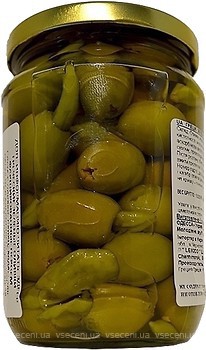 Фото Pallada оливки зелені фаршировані перцем S.Colossal 111/120 720 г