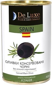 Фото DeLuxe Foods & Goods Selected маслини чорні без кісточки 400 г