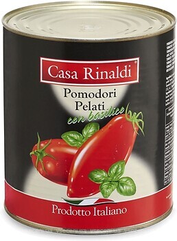 Фото Casa Rinaldi томати очищені у власному соку з базиліком 3 кг