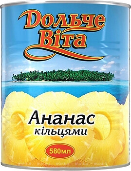 Фото Дольче Віта ананас кільцями в сиропі 580 мл (670 г)