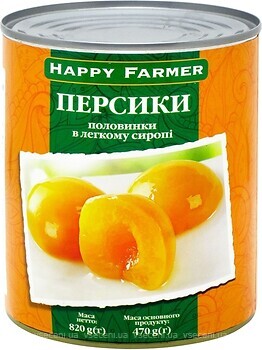 Фото Happy Farmer персик половинками в легком сиропе 820 г