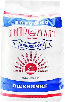 Фото Дніпромлин борошно пшеничне вищого сорту 5 кг