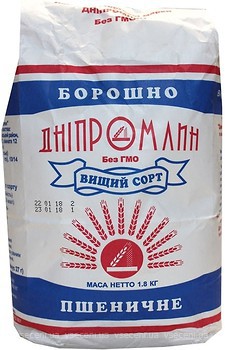 Фото Дніпромлин борошно пшеничне вищого сорту 1.8 кг
