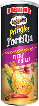 Фото Pringles кукурудзяні чіпси Tortilla Fiery Chilli зі смаком гострого перцю чилі 160 г