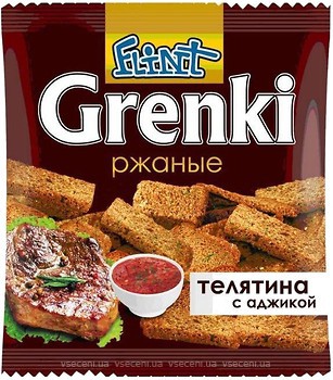 Фото Flint сухарики Grenki зі смаком телятини з аджикою 80 г