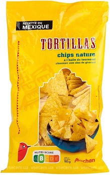 Фото Ашан кукурудзяні чіпси Tortillas натуральні 185 г
