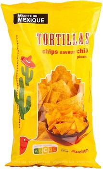 Фото Ашан кукурудзяні чіпси Tortillas зі смаком чилі 185 г