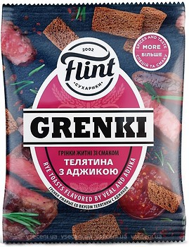 Фото Flint сухарики Grenki со вкусом телятины с аджикой 65 г