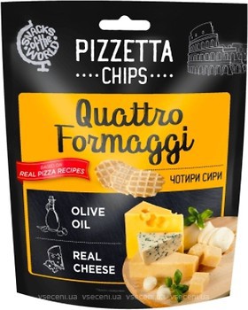 Фото Снеки Світу пшеничні чіпси Pizzetta Quattro Formaggi зі смаком чотирьох сирів 70 г