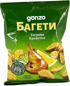 Фото Gonzo пшеничні сухарики Багети зі смаком тигрових креветок 50 г