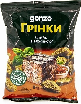 Фото Gonzo житні сухарики Грінки зі смаком стейка з аджикою 50 г