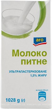 Фото Aro молоко ультрапастеризоване 1.5% 1 л