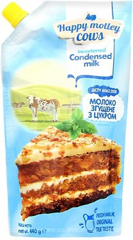 Фото Happy Motley Cows молоко згущене нежирне з цукром 0.5% д/п 440 г