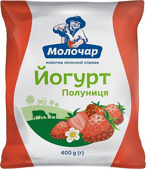 Фото Молочар йогурт питьевой Клубника 1% 400 г