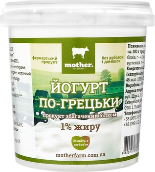 Фото Mother йогурт питний По-грецьки 1% 500 г