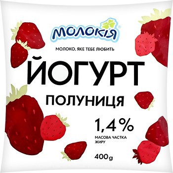 Фото Молокія йогурт питний Полуниця 1.4% 400 г