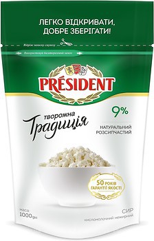 Фото President сир кисломолочний Творожна традиція 9% 1 кг