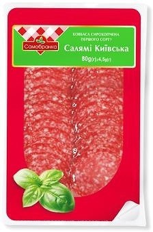 Фото Самобранка ковбаса Салямі Київська сирокопчена нарізка 80 г