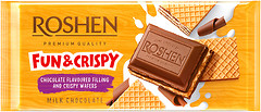 Фото Roshen молочний з шоколадною начинкою і вафлею 105 г