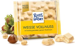 Фото Ritter Sport білий Цілісний лісовий горіх та пластівці (Weisse Voll-Nuss) 100 г