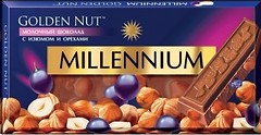 Фото Millennium молочний Golden Nut з цільним лісовим горіхом і родзинками 100 г