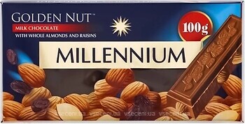Фото Millennium молочный Golden Nut с цельным миндалем и изюмом 100 г
