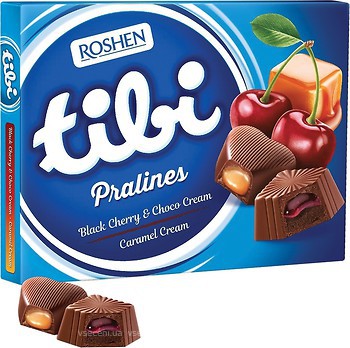 Фото Roshen Tibi Pralines Black Cherry & Choco Cream/Caramel Cream 119 г