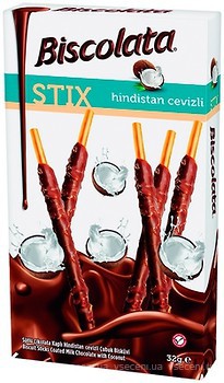 Фото Biscolata соломка Stix Milky в молочному шоколаді з кокосом 32 г