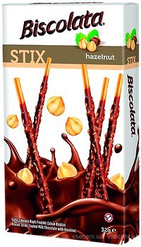 Фото Biscolata соломка Stix Milky в молочному шоколаді з фундуком 32 г
