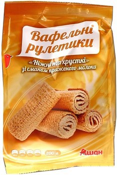 Фото Ашан вафельні трубочки Вафельні рулетики Пряжене молоко 200 г 