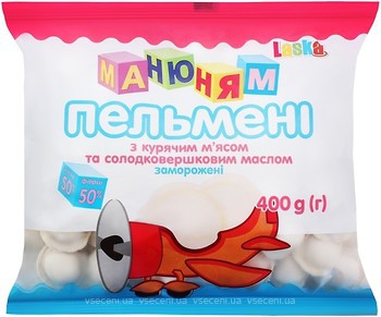 Фото Laska пельмені Ма-ню-ням з м'ясом курки і вершковим маслом 400 г