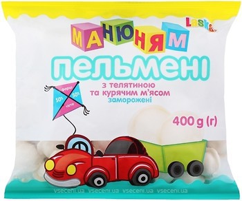 Фото Laska пельмені Ма-ню-ням з м'ясом курки і телятиною 400 г