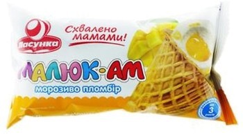 Фото Ласунка пломбір в вафельному стаканчику Малюк-Ам манго 90 г