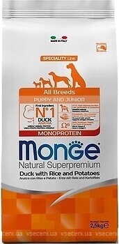 Фото Monge All Breeds Puppy & Junior Duck with Rice and Potatoes 2.5 кг