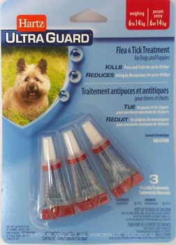 Фото Hartz Краплі UltraGuard Flea & Tick 3 in 1 для собак 6-14 кг 3 шт.