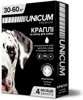 Фото UNICUM Капли Premium для собак 30-60 кг 3 шт. (UN-054)