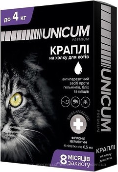 Фото UNICUM Краплі Premium для котів до 4 кг 4 шт. (UN-029)