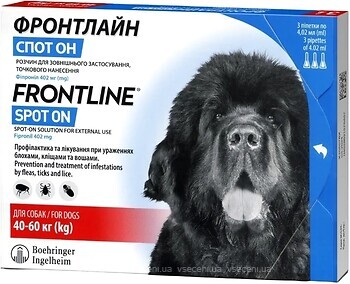 Фото Frontline Капли Boehringer Ingelheim Spot On для собак 40-60 кг 3 шт.