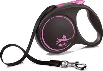 Фото Flexi Поводок-рулетка ленточная Black Design L 5 м / 50 кг pink